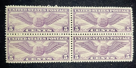 U.S. Stamps SCOTT #C-12 5c VIOLET, BLOCK OF 4, PERF 11, MOG-NH, VF & FRESH-CAT $70