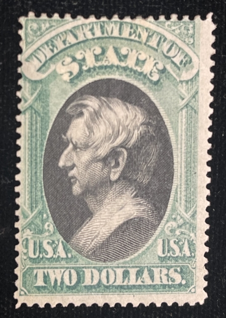 Official Stamps SCOTT #O-68 $2 GREEN/BLACK, STATE DEPT, MDOG (ADHERENCES), AVG/FINE-CAT $1750