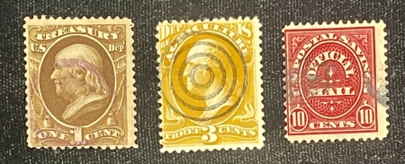 U.S. Stamps SCOTT #s O-72, O-95, O-126, USED OFFICIAL LOT, AVG-FINE CENTERING/SOUND-CAT $162