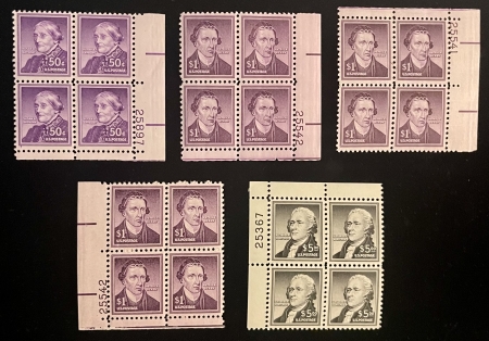 U.S. Stamps SCOTT #1051, 1052 (3) & 1053 PLATE BLOCKS, 50c-$5, MOG-NH, VF+ PO FRESH-CAT $284
