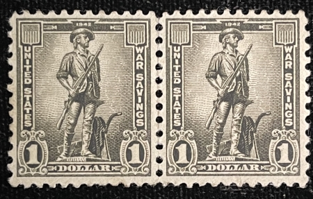 U.S. Stamps SCOTT #S-4 $1 WAR SAVINGS PAIR, MOG-NH (INK MARK ON BACK OF ONE STAMP)-CAT $50