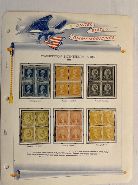 U.S. Stamps 1928-1935 COMMEMORATIVES/FARLEYS, SCOTT #649-771, BLOCKS OF 4-MOGNH ON ALBUM PGS
