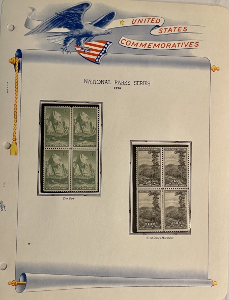 U.S. Stamps 1928-1935 COMMEMORATIVES/FARLEYS, SCOTT #649-771, BLOCKS OF 4-MOGNH ON ALBUM PGS