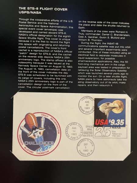U.S. Stamps 3 SCOTT #1909 $9.35 EXPRESS, STS-8 FLIGHT COVERS, W/LETTER, USPS/NASA-CAT $150