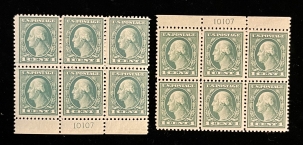 U.S. Stamps SCOTT #498 PLATE BLOCKS (2), 1c GREEN, MOGNH, PO FRESH & F/VF, CAT $70