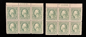 U.S. Stamps SCOTT #498 PLATE BLOCKS (2), 1c GREEN, MOGNH, PO FRESH & VF+, CAT $70