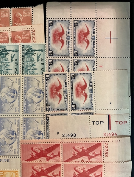U.S. Stamps 1930s-40s (SOME EARLIER & LATER) LOT OF U.S. SINGLES, PLATE BLOCKS, MOG-CAT $400