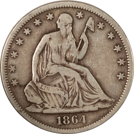 Liberty Seated Halves 1864-S SEATED LIBERTY HALF DOLLAR, NICE CIRC STRONG DETAILS, CIVIL WAR DATE!