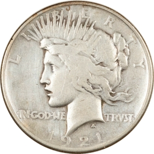 U.S. Uncertified Coins 1921 PEACE DOLLAR, NICE CIRCULATED EXAMPLE – LIGHTLY CLEANED