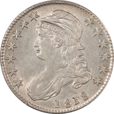 Early Halves 1818 CAPPED BUST HALF DOLLAR AU-50, FLASHY & PQ, LOOKS CLOSE TO UNC
