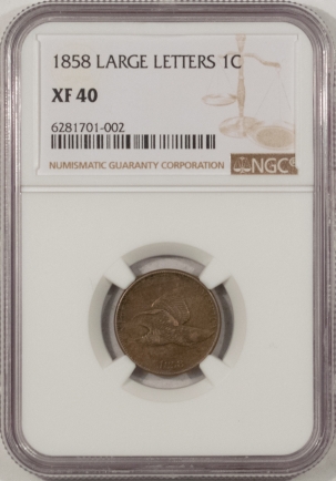 New Store Items 1858 LARGE LETTERS, FLYING EAGLE CENT – NGC XF-40
