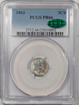 New Store Items 1863 PROOF THREE CENT SILVER – PCGS PR-66, CAC, GORGEOUS & PQ! RARE! 460 MINTAGE
