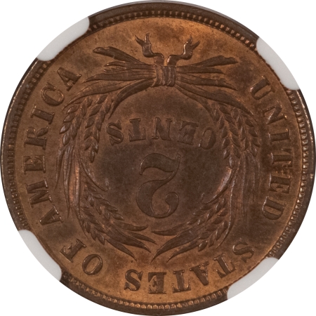 New Certified Coins 1864 TWO CENT PIECE LARGE MOTTO NGC MS-63 RB ROTATED REVERSE, MEDALLIC ALIGNMENT