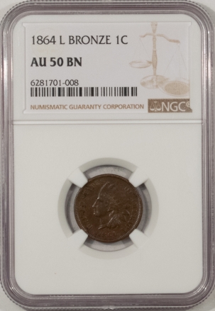 New Store Items 1864 L BRONZE INDIAN CENT – NGC AU-50 BN