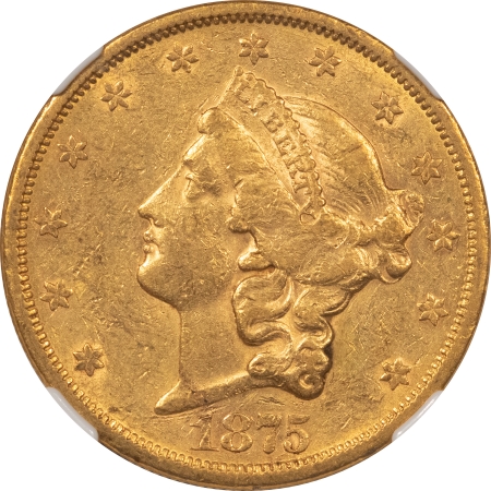 $20 1875-S $20 LIBERTY GOLD – NGC AU-53, FLASHY & PLEASING