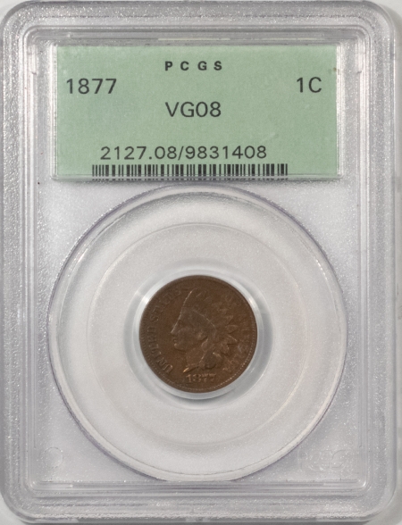 New Store Items 1877 INDIAN CENT – PCGS VG-8, OLD GREEN HOLDER & PREMIUM QUALITY!