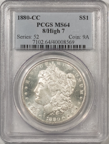Morgan Dollars 1880-CC MORGAN DOLLAR – 8/HIGH 7 – PCGS MS-64