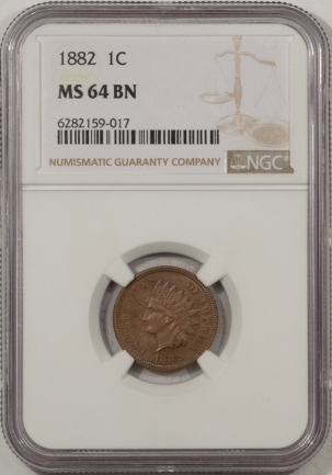 New Store Items 1882 INDIAN CENT – NGC MS-64 BN, PRETTY LOOKS GEM!