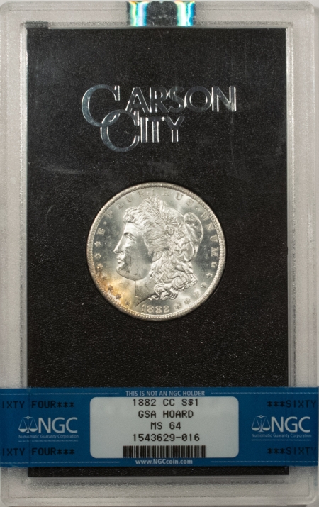 Morgan Dollars 1882-CC MORGAN DOLLAR GSA – NGC BANDED MS-64, WITH BOX/CARD! FLASHY WHITE