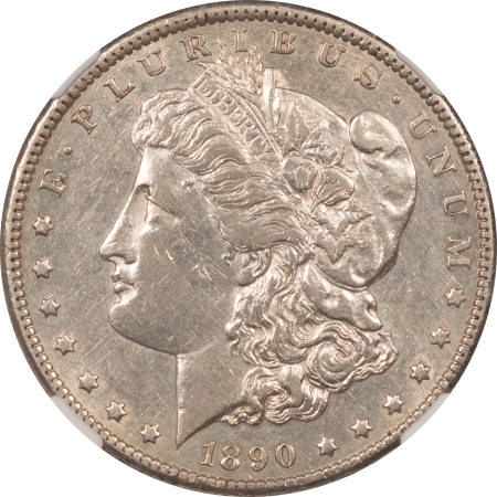 Morgan Dollars 1890-CC MORGAN DOLLAR, TOP 100 VAM-4 TAIL BAR NGC AU DETAILS CLEANED, NICE LOOK