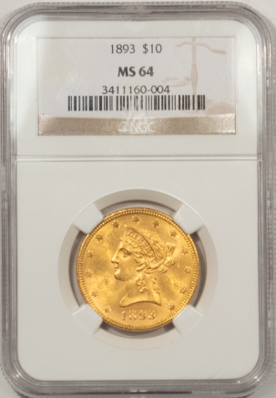$10 1893 $10 LIBERTY HEAD GOLD – NGC MS-64
