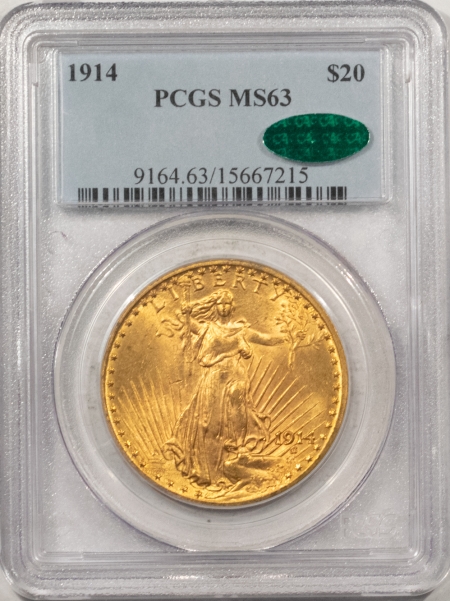 $20 1914 $20 ST GAUDENS GOLD – PCGS MS-63 PREMIUM QUALITY & CAC APPROVED!