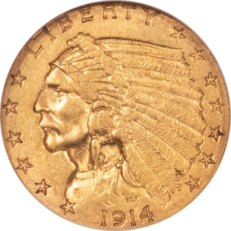 $2.50 1914-D $2.50 INDIAN GOLD – NGC AU-58