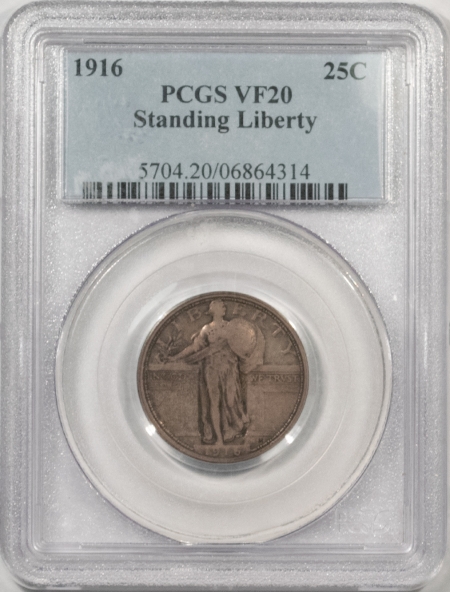 New Certified Coins 1916 STANDING LIBERTY QUARTER – PCGS VF-20, NICE ORIGINAL KEY-DATE!