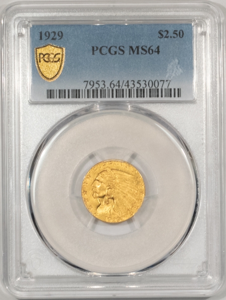 $2.50 1929 $2.50 INDIAN GOLD – PCGS MS-64, PREMIUM QUALITY!