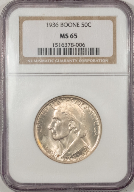 New Certified Coins 1936 BOONE COMMEMORATIVE HALF DOLLAR – NGC MS-65, PREMIUM QUALITY!