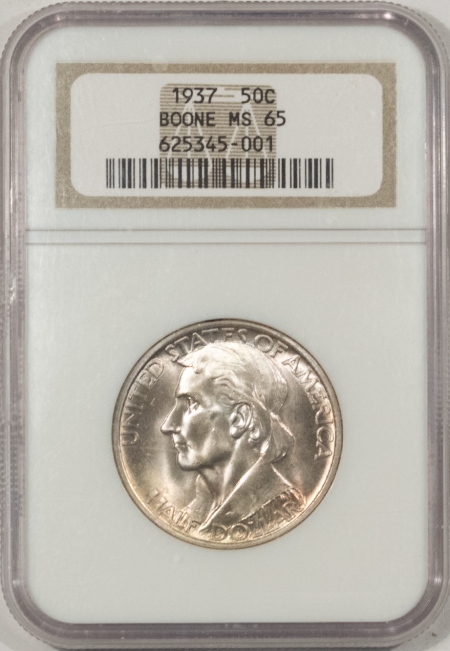 New Certified Coins 1937 BOONE COMMEMORATIVE HALF DOLLAR – NGC MS-65, PREMIUM QUALITY+ LOOKS SUPERB!
