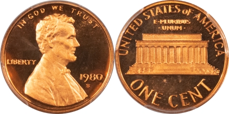 Lincoln Cents (Memorial) 1980-S 1982-S PROOF LINCOLN CENTS – LOT OF 2 – PCGS PR-69 RD DCAM, DEEP CAMEO