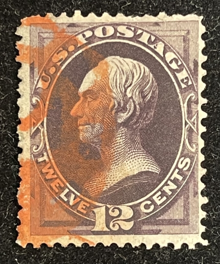 U.S. Stamps SCOTT #162 12c BLACKISH VIOLET, WHITE WOVE PAPER, USED W/ PERF FAULTS-CAT $135