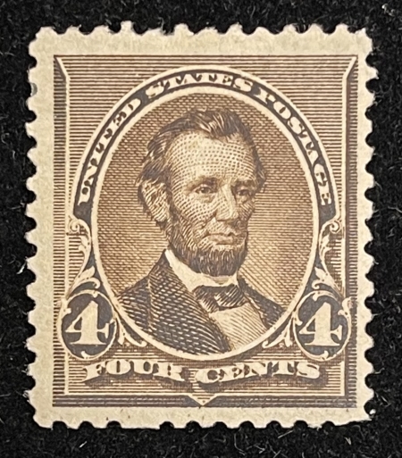 U.S. Stamps SCOTT #222 4c DARK BROWN, MOG-HINGED, MINOIR CREASING, APPEARS FINE, CAT $80