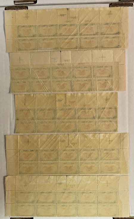 U.S. Stamps SCOTT #C-23 6c DARK BLUE/CARMINE TOP PLATE BLOCKS OF 10 (5), MOGNH-CAT $75