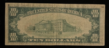 Small National Currency 1929 $10 NATIONAL BANK NOTE, FR-1801, PHILADELPHIA, PA, CHARTER 1, abt VF