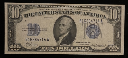 Small Silver Certificates 1934-A $10 SILVER CERTIFICATE, FR-1702, CHOICE AU W/ BRIGHT COLOR!