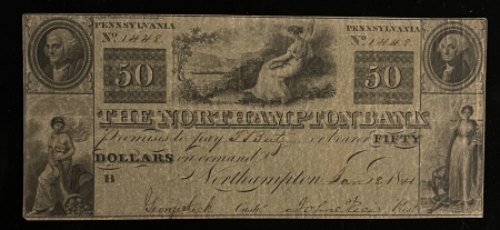 Obsolete Notes 1841 $50, THE NORTHAMPTON BANK (PENNSYLVANIA), ISSUED NOTE-ORIG F/VF; HAXBY G-48