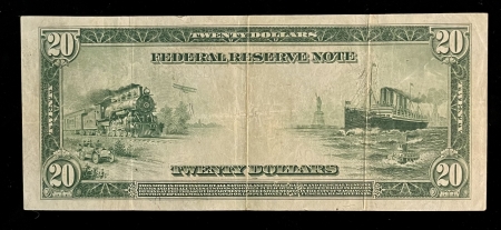 Large Federal Reserve Notes 1914 $20 FEDERAL RESERVE NOTE, CHICAGO, FR-991A, WHITE-MELLON, CHOICE VF