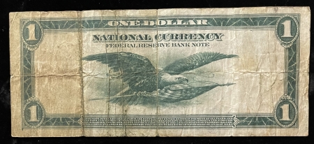 Large Federal Reserve Notes 1918 $1 FEDERAL RESERVE NOTE, RICHMOND, FR-721, TEEHEE-BRUCE, abt VF (REV STAIN)