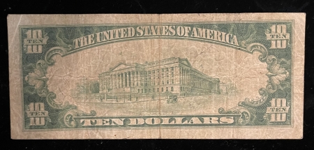 Small National Currency 1929 NATIONAL TY 2 $10, FR1801-2, FNB PITTSBURGH, PA-CHARTER 252, FINE+