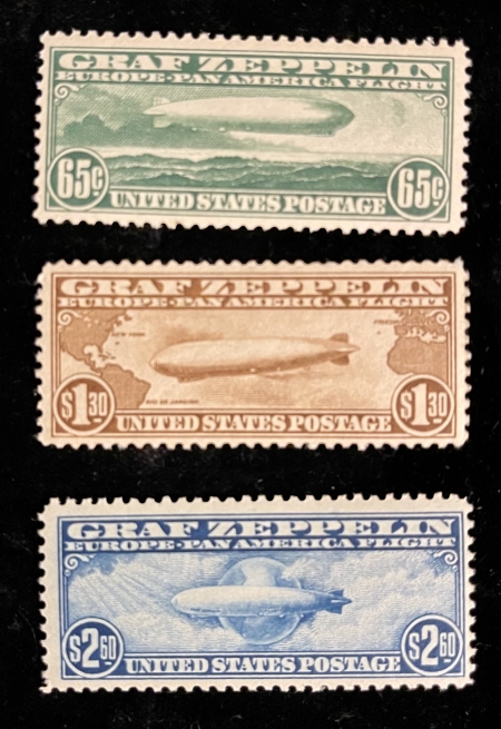 U.S. Stamps SCOTT #C-13, C-14 & C-15 GRAF ZEPPELIN SET, MOG-NH, VF, GREAT COLOR, CAT $1675