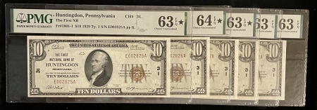 Small National Currency (5) 1929 $10’s TY 1 FNB HINTINGDON, PA-CHTR 31; 5/6 FROM CUT SHEET-PMG CH CU EPQ