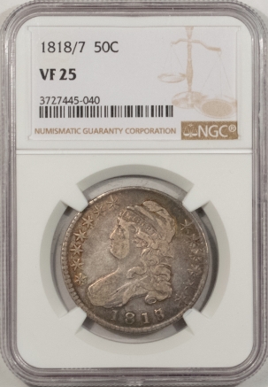 Early Halves 1818/7 CAPPED BUST HALF DOLLAR – NGC VF-25, PRETTY!