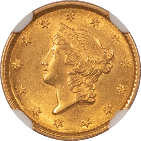 New Store Items 1853 GOLD DOLLAR, TYPE 1, NGC MS-62, PQ, LOOKS 63+