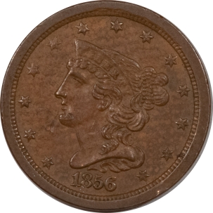 New Store Items 1856 BRAIDED HAIR HALF CENT – HIGH GRADE EXAMPLE, SMALL OBVERE MARKS!