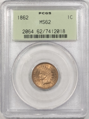 Indian 1862 INDIAN CENT – PCGS MS-62, OGH, PREMIUM QUALITY!