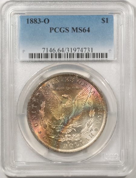 Dollars 1883-O MORGAN DOLLAR PCGS MS-64, REALLY PRETTY REVERSE RAINBOW TONER!