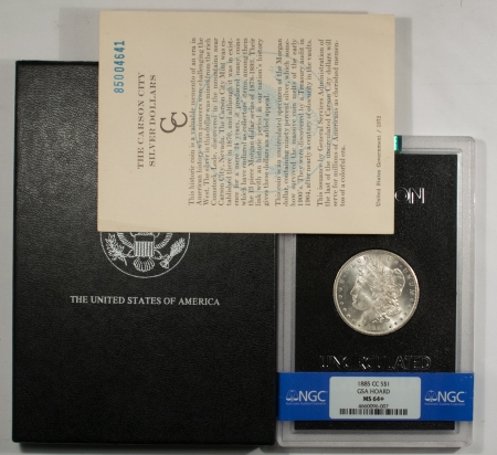 New Store Items 1885-CC MORGAN DOLLAR GSA – NGC MS-64+ WITH BOX AND CARD!