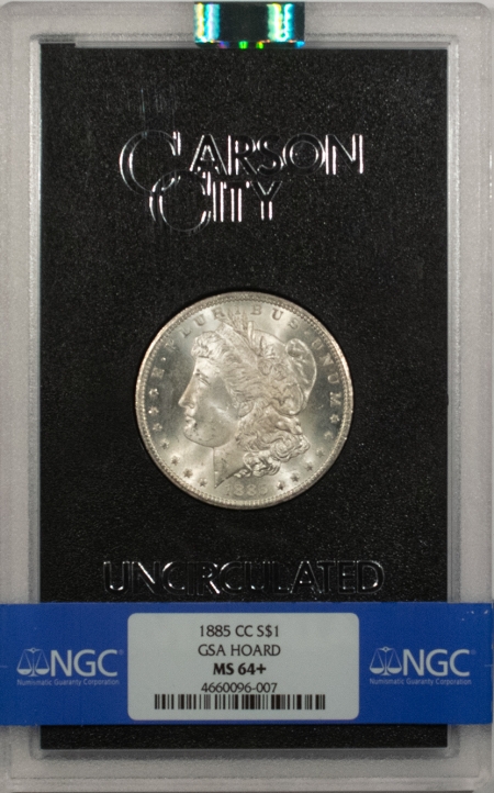 New Store Items 1885-CC MORGAN DOLLAR GSA – NGC MS-64+ WITH BOX AND CARD!